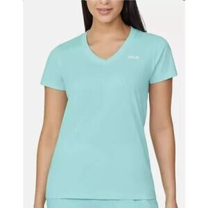 FILA V-Neck Cotton Tee Aqua Size Large